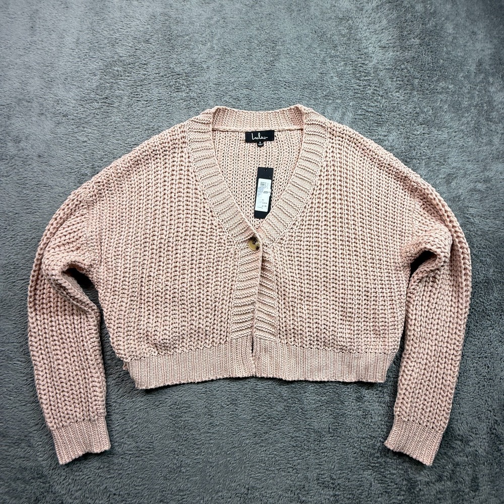 Lulus Rose Pink Crochet Knit Cardigan Sweater Crop NWT Women S Oversized Slouchy